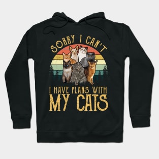 Sorry I Can't I Have Plans With My Cats Retro Style Hoodie